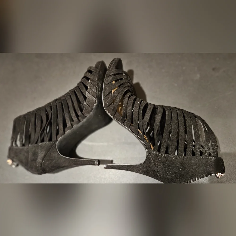 Fergalicious “Tinker” Black Strappy Stiletto Heels - Picture 4 of 10